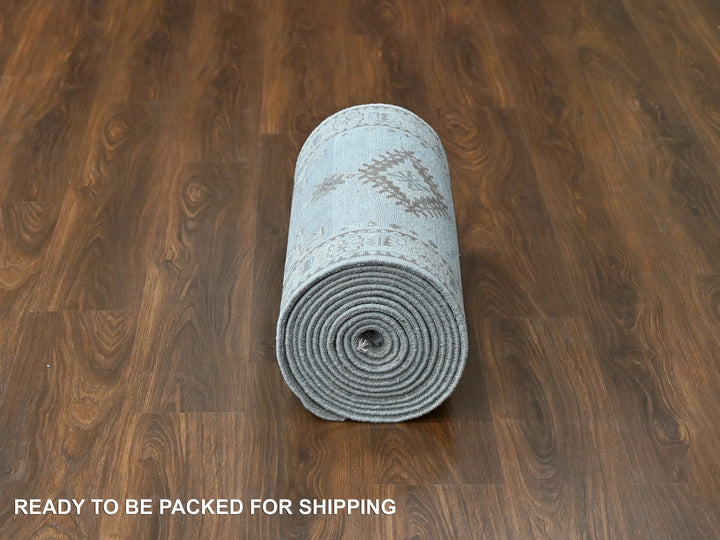 2'9" x 18'0" New Hand Knotted Grey Wool Runner Oriental Rug - MOA10210039