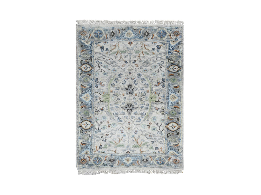 2'0" x 3'0" New Hand Knotted Grey Wool Rectangle Oriental Rug - MOA10210044