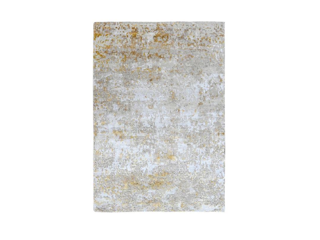 4'0" x 5'9" New Hand Knotted Grey Wool & Silk Rectangle Oriental Rug - MOA10210055
