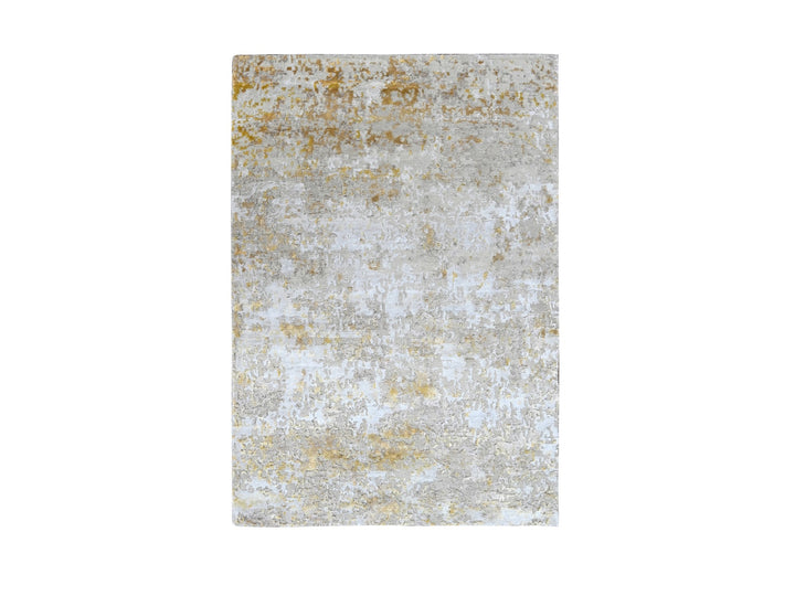 4'0" x 5'9" New Hand Knotted Beige Wool & Silk Rectangle Oriental Rug - MOA10210055