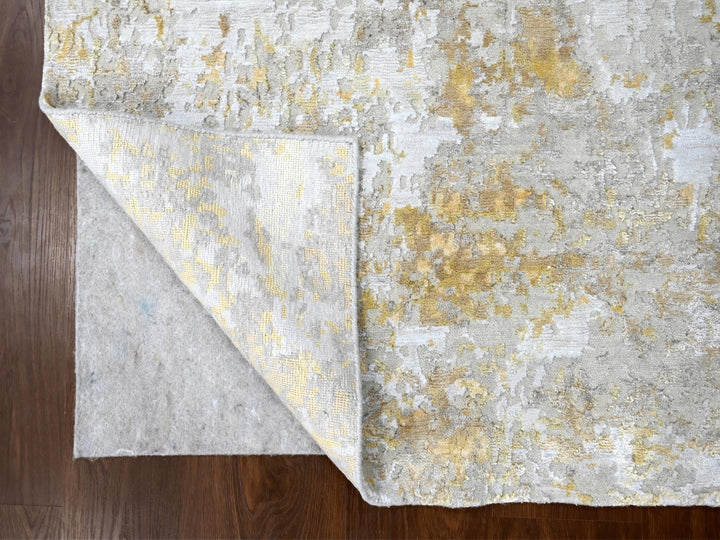 4'0" x 5'9" New Hand Knotted Beige Wool & Silk Rectangle Oriental Rug - MOA10210055