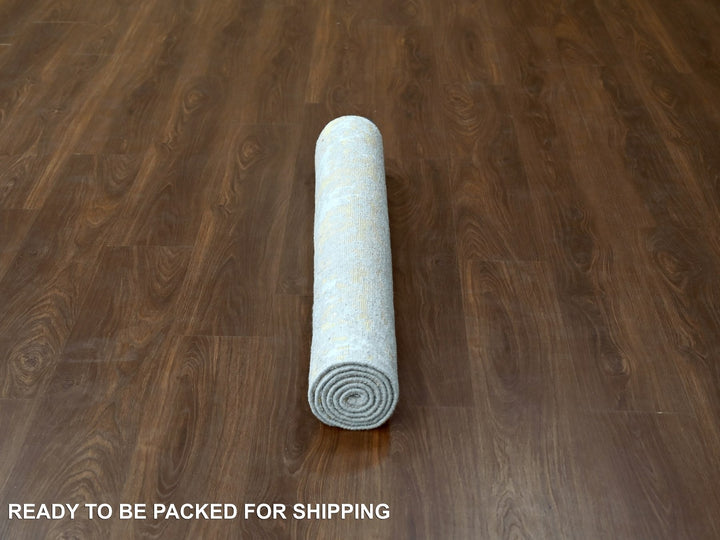 4'0" x 5'9" New Hand Knotted Beige Wool & Silk Rectangle Oriental Rug - MOA10210055