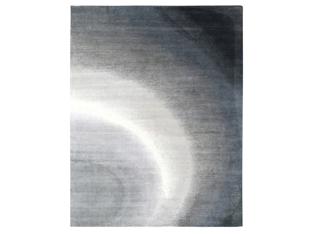 9'0" x 11'10" New Hand Knotted Grey Wool Rectangle Oriental Rug - MOA10210057