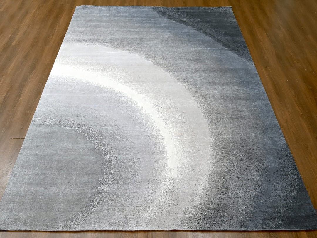 9'0" x 11'10" New Hand Knotted Grey Wool Rectangle Oriental Rug - MOA10210057