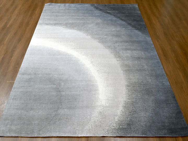 9'0" x 11'10" New Hand Knotted Grey Wool Rectangle Oriental Rug - MOA10210057