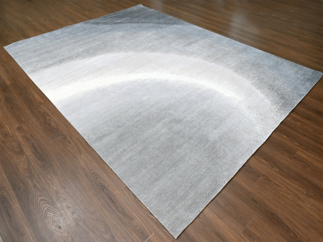 9'0" x 11'10" New Hand Knotted Grey Wool Rectangle Oriental Rug - MOA10210057