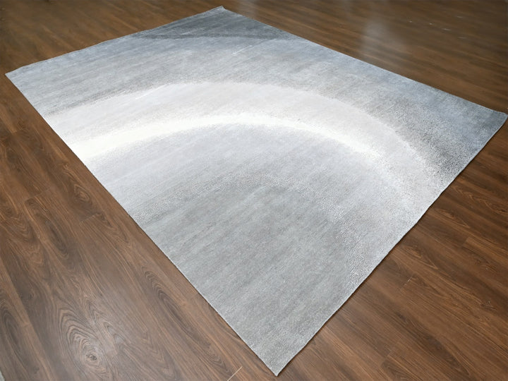 9'0" x 11'10" New Hand Knotted Grey Wool Rectangle Oriental Rug - MOA10210057