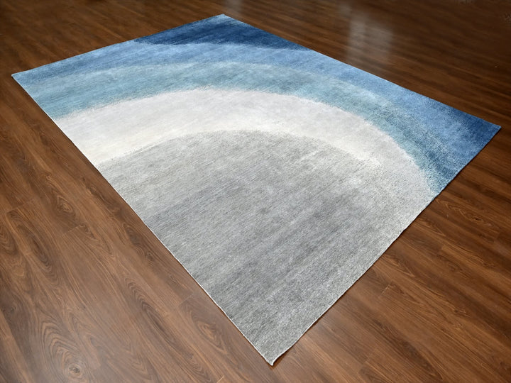 9'0" x 11'10" New Hand Knotted Grey Wool Rectangle Oriental Rug - MOA10210059