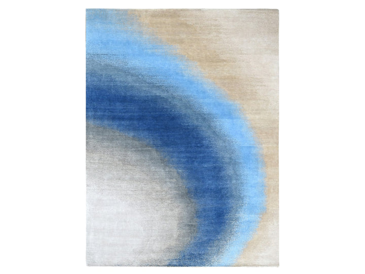 9'0" x 11'10" New Hand Knotted Blue Wool Rectangle Oriental Rug - MOA10210060