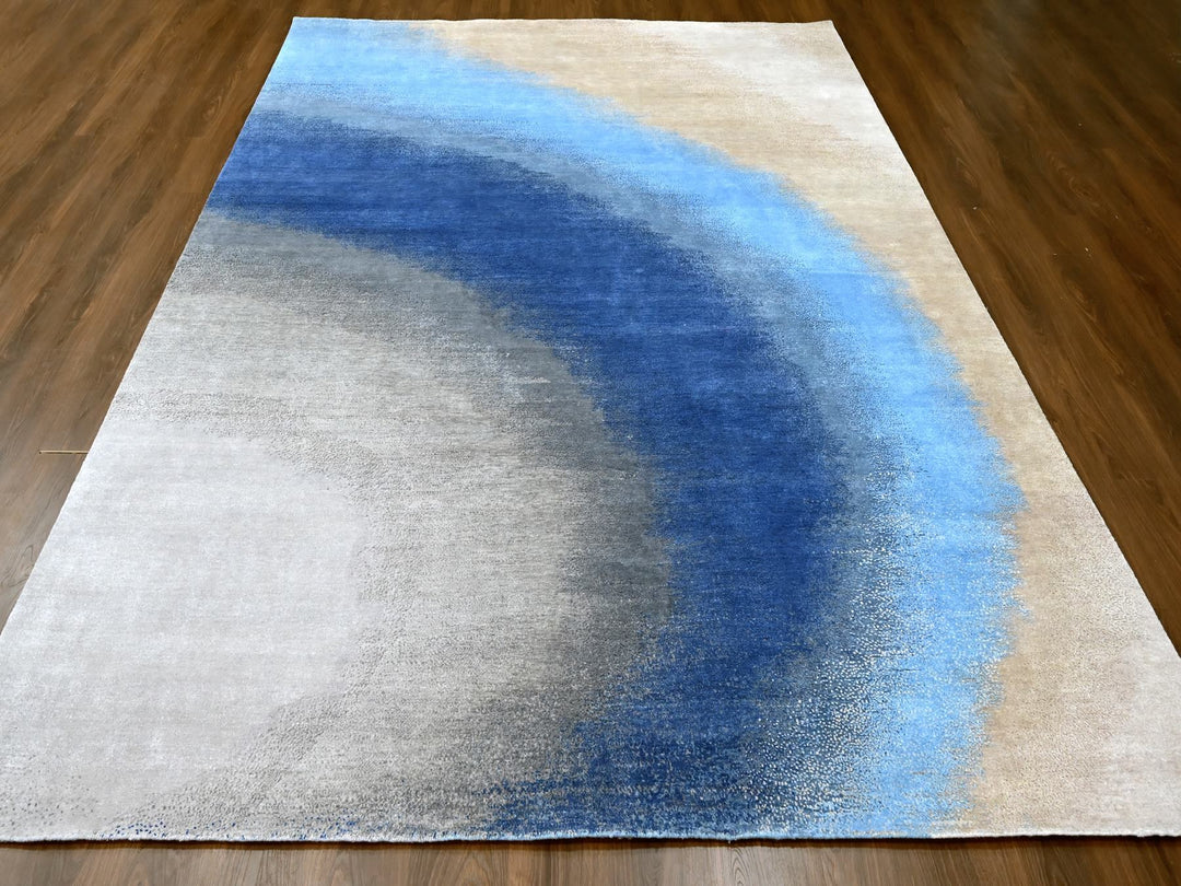 9'0" x 11'10" New Hand Knotted Blue Wool Rectangle Oriental Rug - MOA10210060