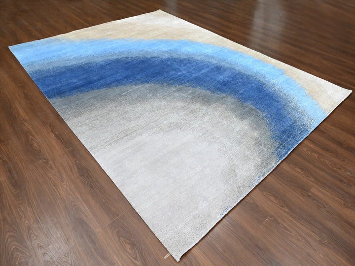 9'0" x 11'10" New Hand Knotted Blue Wool Rectangle Oriental Rug - MOA10210060