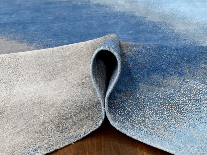 9'0" x 11'10" New Hand Knotted Blue Wool Rectangle Oriental Rug - MOA10210060