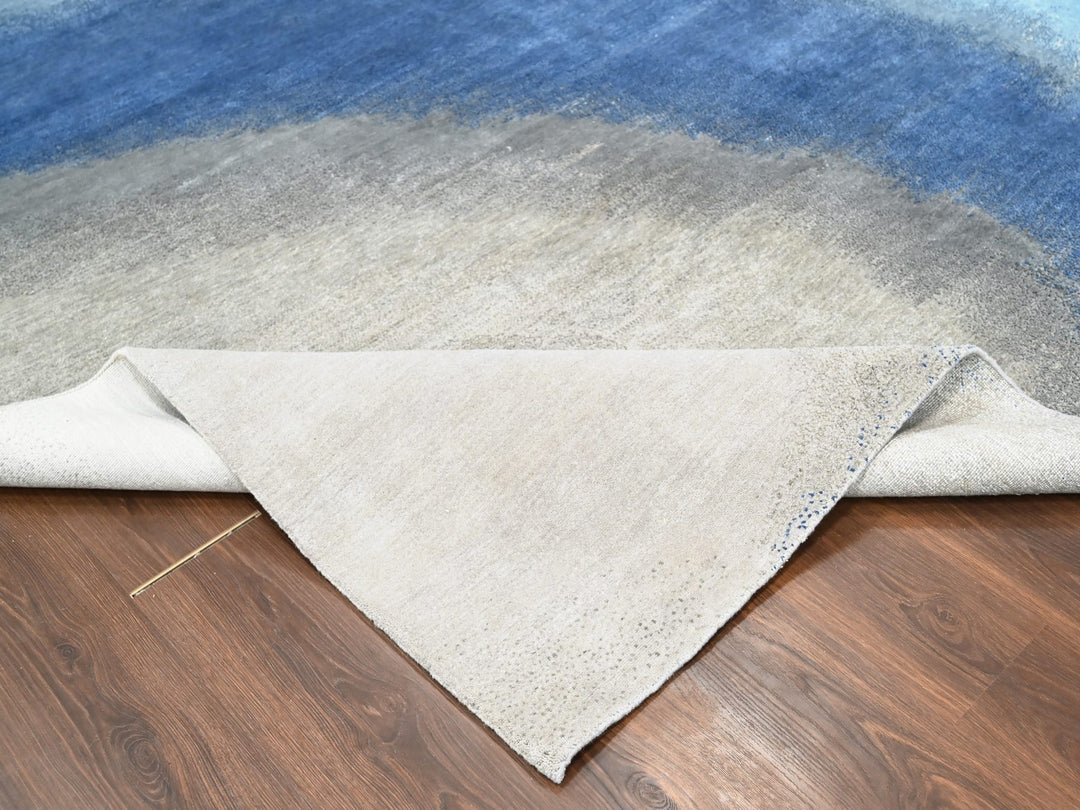 9'0" x 11'10" New Hand Knotted Blue Wool Rectangle Oriental Rug - MOA10210060