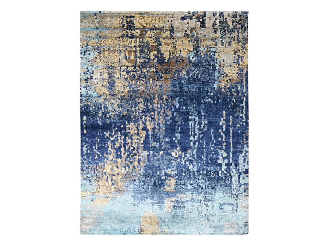 8'10" x 11'9" New Hand Knotted Blue Wool & Silk Rectangle Oriental Rug - MOA10210062