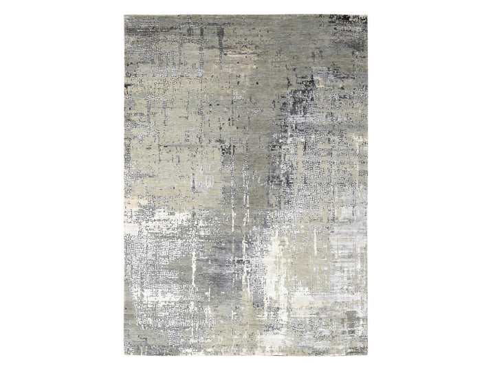 9'1" x 11'10" New Hand Knotted Grey Wool & Silk Rectangle Oriental Rug - MOA10210063