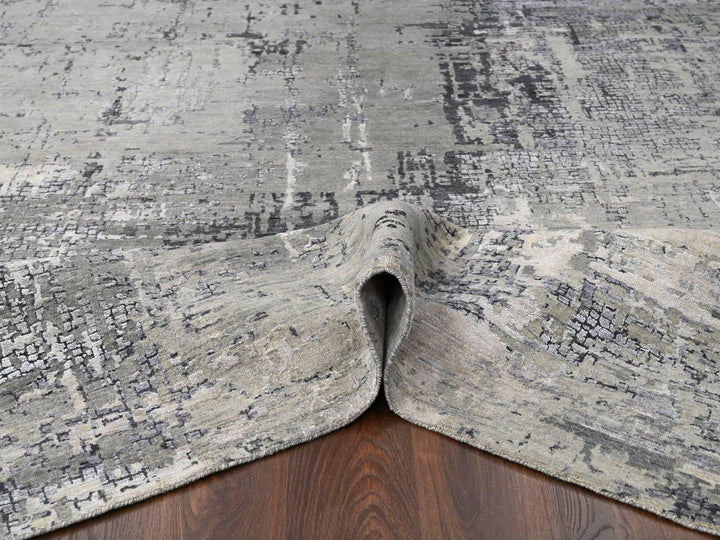 9'1" x 11'10" New Hand Knotted Grey Wool & Silk Rectangle Oriental Rug - MOA10210063