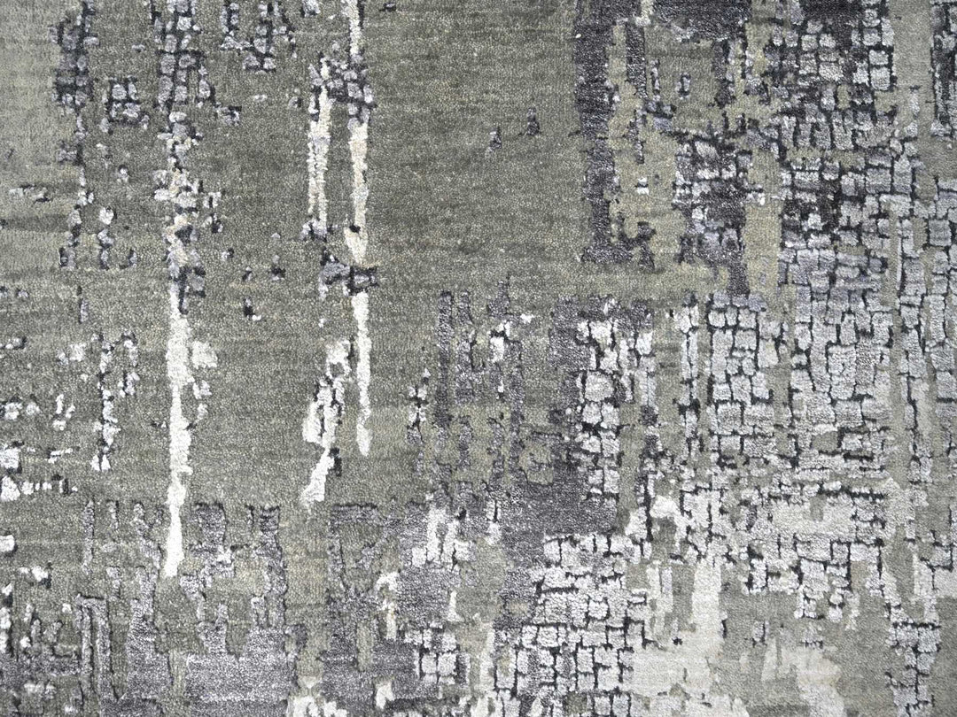 9'1" x 11'10" New Hand Knotted Grey Wool & Silk Rectangle Oriental Rug - MOA10210063