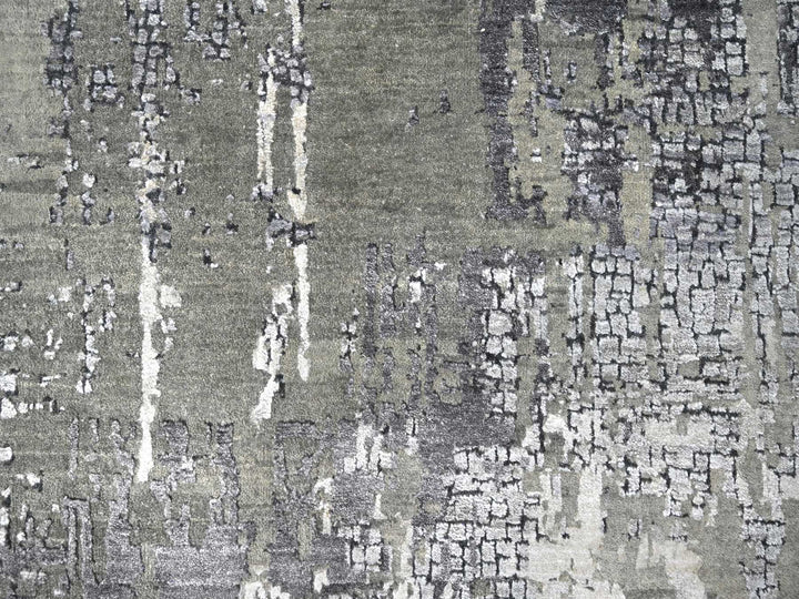 9'1" x 11'10" New Hand Knotted Grey Wool & Silk Rectangle Oriental Rug - MOA10210063