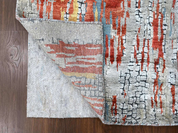 2'5" x 25'8" New Hand Knotted Orange Wool & Silk Runner Oriental Rug - MOA10210064