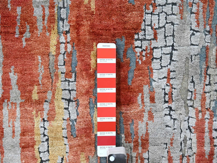 2'5" x 25'8" New Hand Knotted Orange Wool & Silk Runner Oriental Rug - MOA10210064