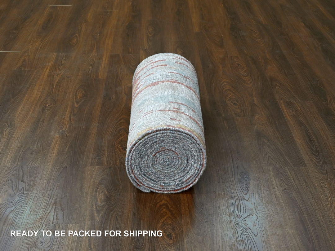 2'5" x 25'8" New Hand Knotted Orange Wool & Silk Runner Oriental Rug - MOA10210064