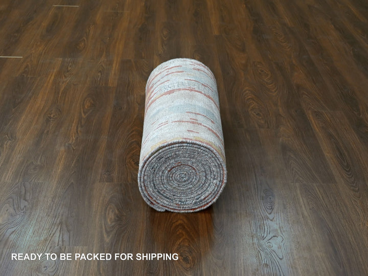 2'5" x 25'8" New Hand Knotted Orange Wool & Silk Runner Oriental Rug - MOA10210064