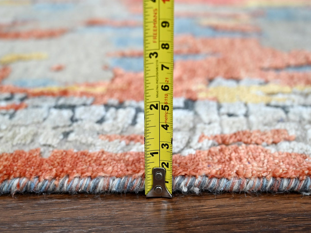 2'5" x 25'8" New Hand Knotted Orange Wool & Silk Runner Oriental Rug - MOA10210064