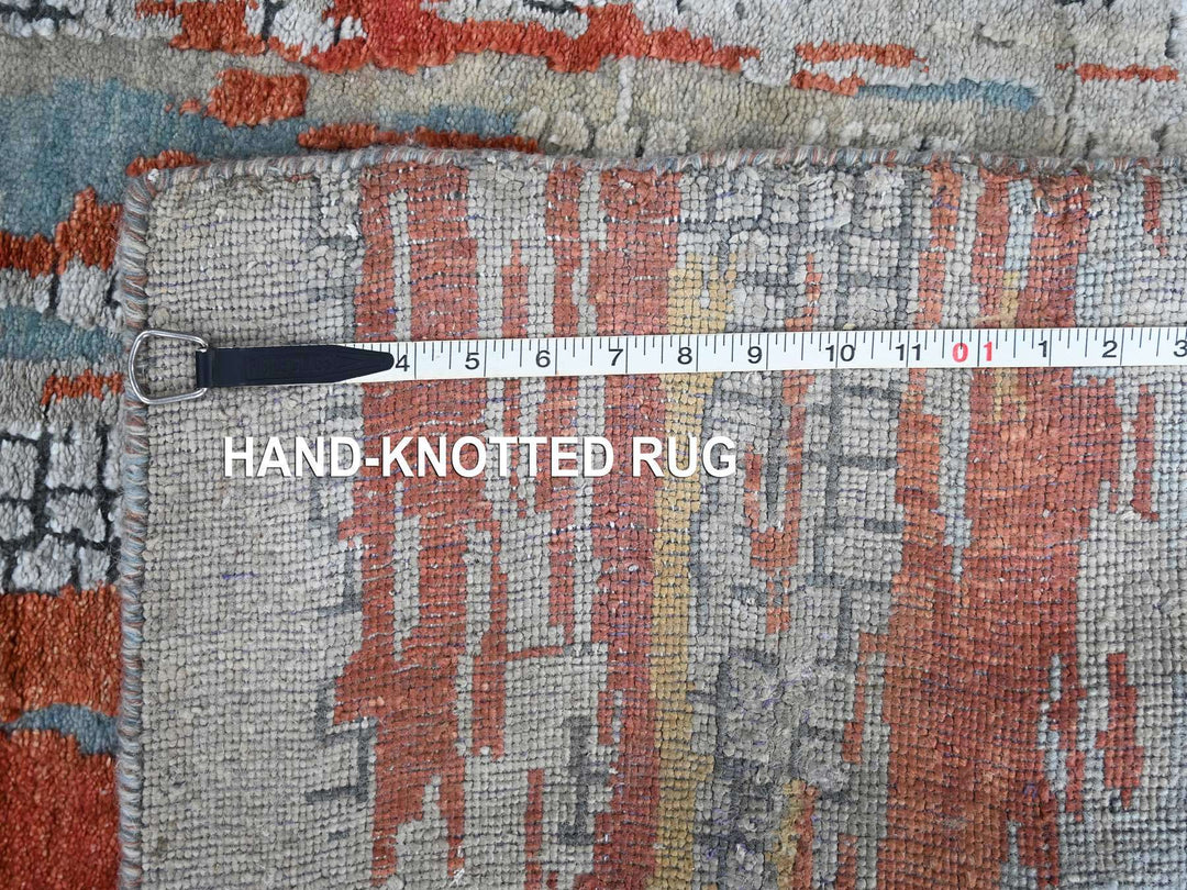 2'5" x 25'8" New Hand Knotted Orange Wool & Silk Runner Oriental Rug - MOA10210064