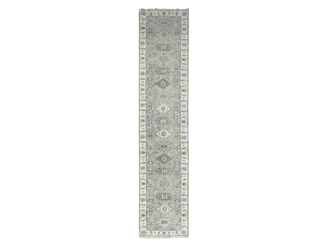 2'9" x 14'0" New Hand Knotted Grey Wool Runner Oriental Rug - MOA10210069
