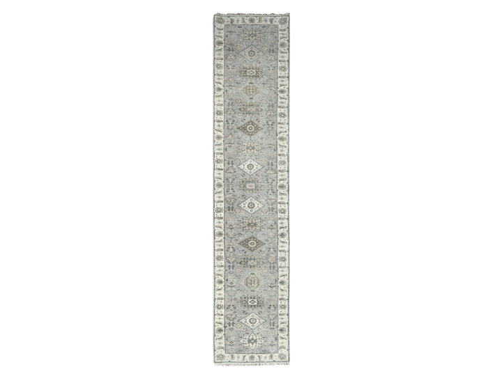 2'9" x 14'0" New Hand Knotted Grey Wool Runner Oriental Rug - MOA10210069