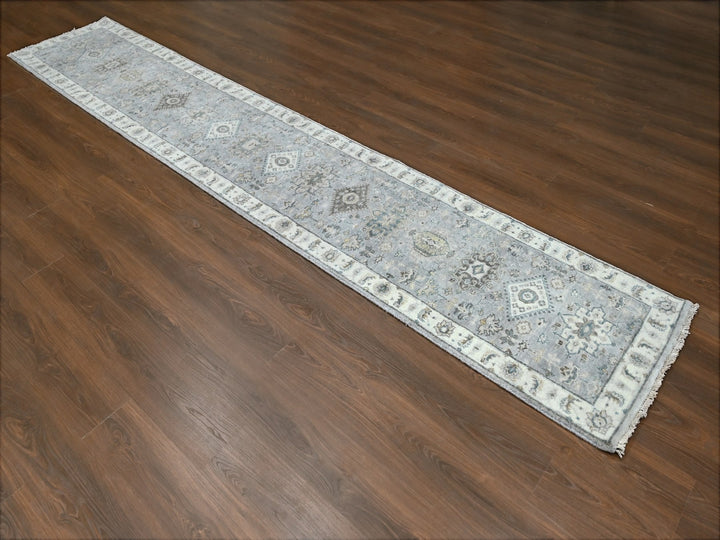 2'9" x 14'0" New Hand Knotted Grey Wool Runner Oriental Rug - MOA10210069