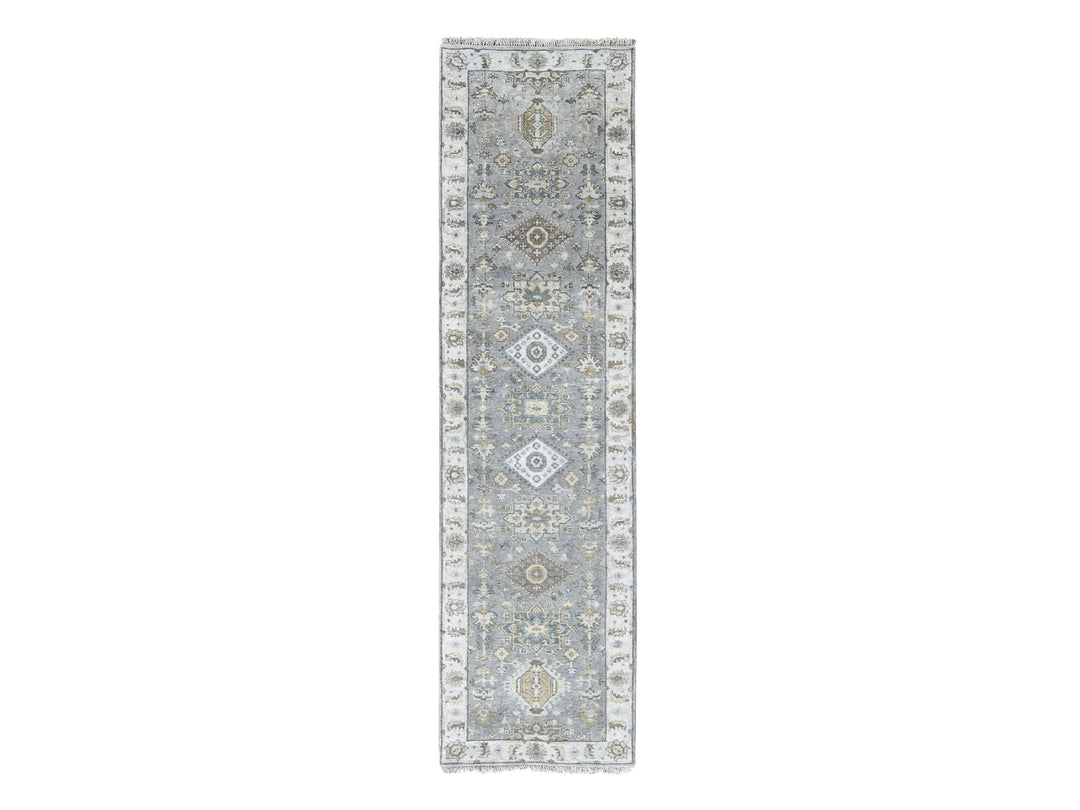 2'7" x 9'9" New Hand Knotted Grey Wool Runner Oriental Rug - MOA10210073