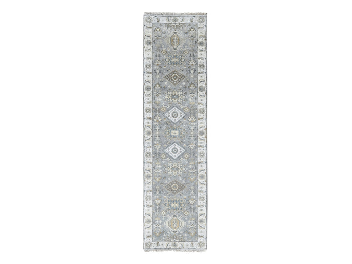 2'7" x 9'9" New Hand Knotted Grey Wool Runner Oriental Rug - MOA10210073