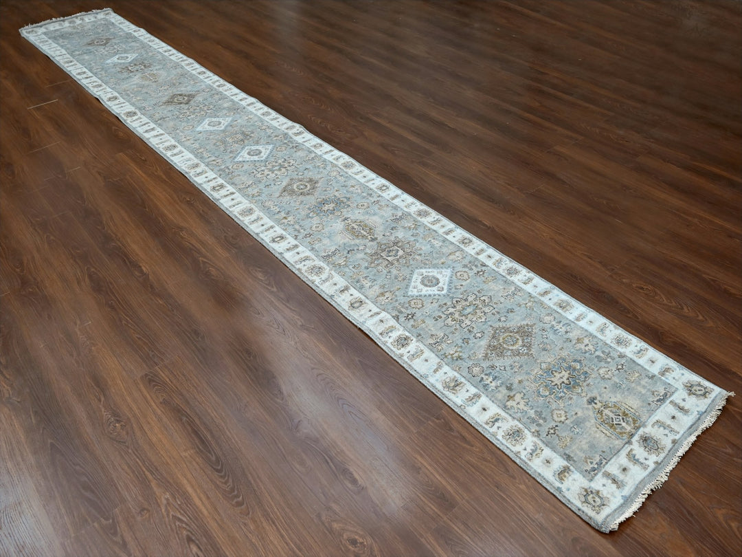 2'6" x 18'0" New Hand Knotted Grey Wool Runner Oriental Rug - MOA10210075