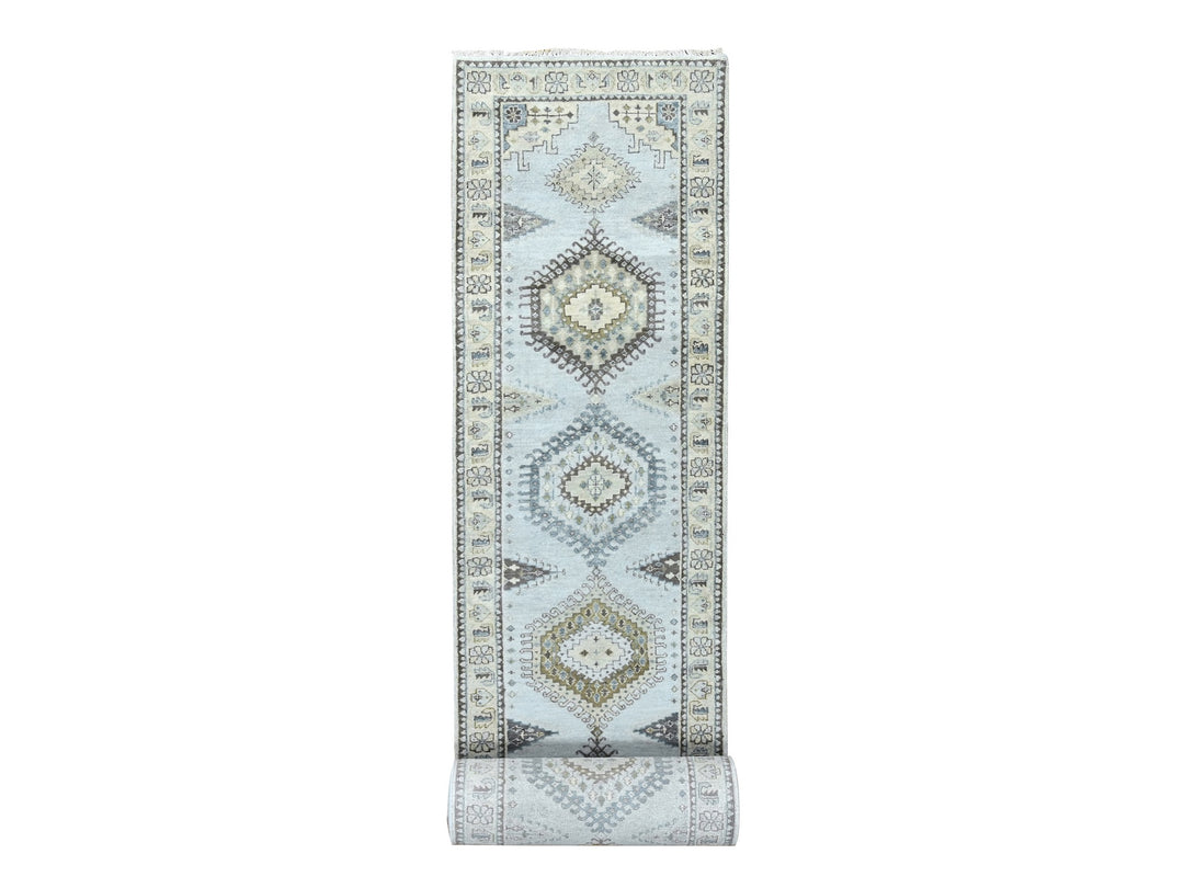2'9" x 21'9" New Hand Knotted Grey Wool Runner Oriental Rug - MOA10210077