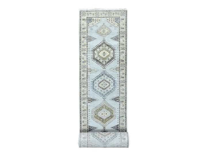 2'9" x 21'9" New Hand Knotted Grey Wool Runner Oriental Rug - MOA10210077