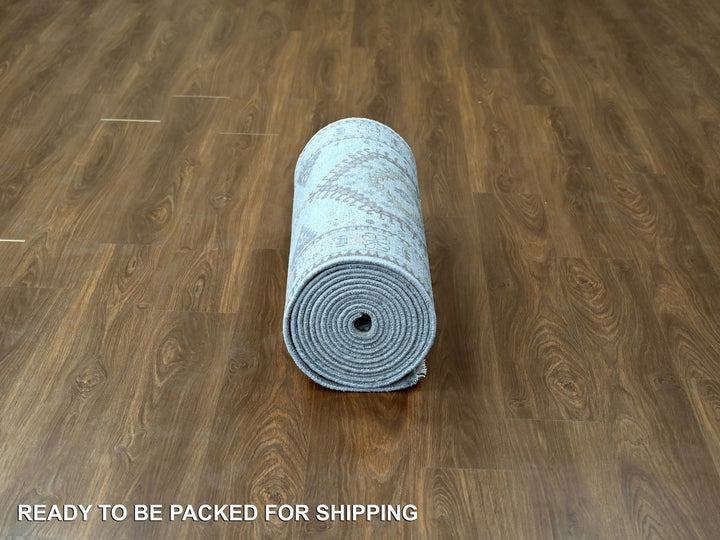 2'9" x 21'9" New Hand Knotted Grey Wool Runner Oriental Rug - MOA10210077