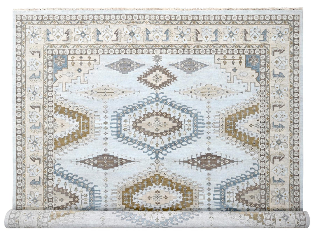 12'0" x 14'8" New Hand Knotted Grey Wool Rectangle Oriental Rug - MOA10210078