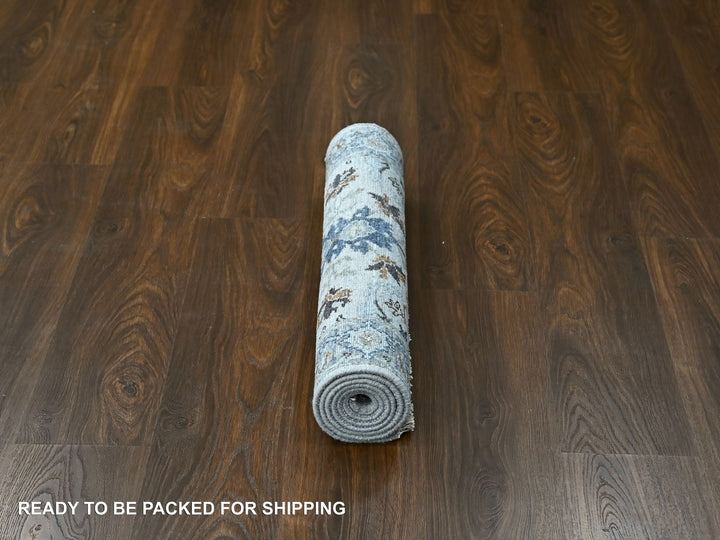 2'6" x 5'9" New Hand Knotted Grey Wool Runner Oriental Rug - MOA10210082