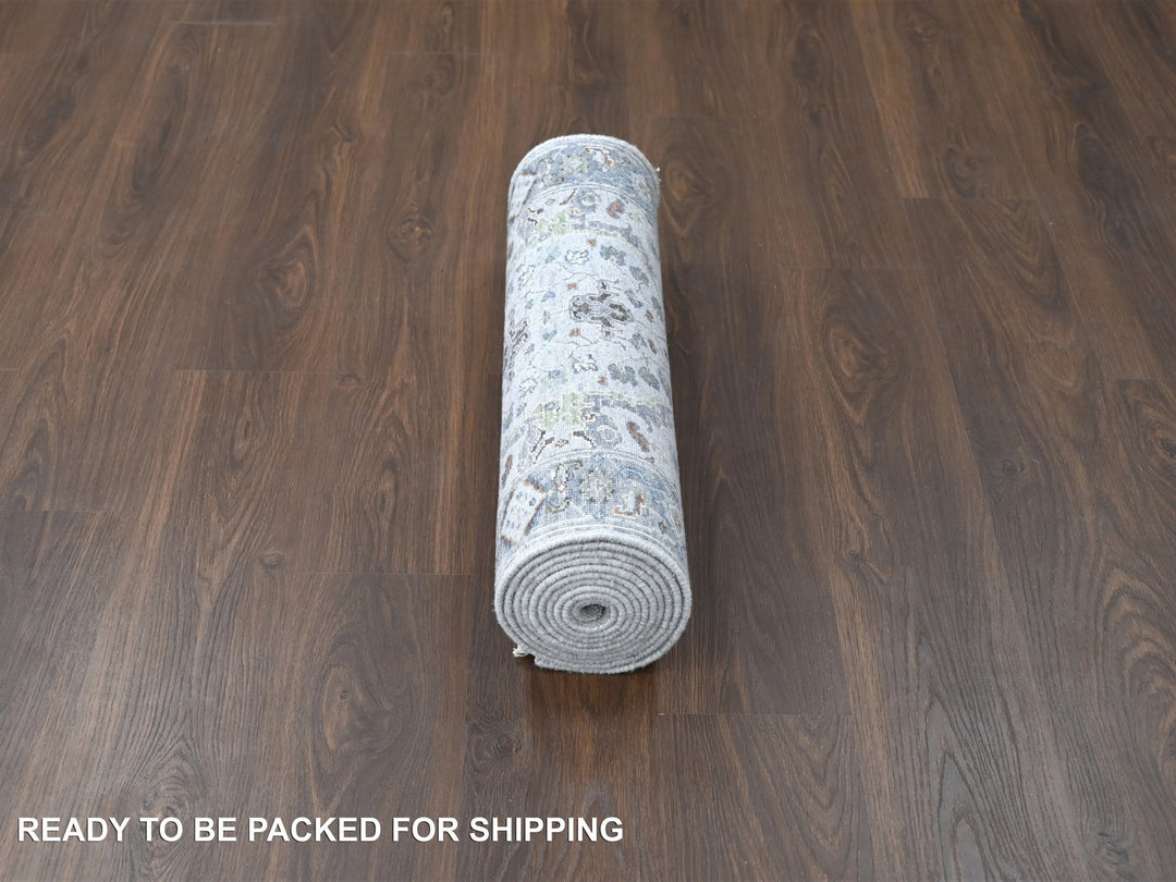 2'6" x 11'9" New Hand Knotted Grey Wool Runner Oriental Rug - MOA10210086