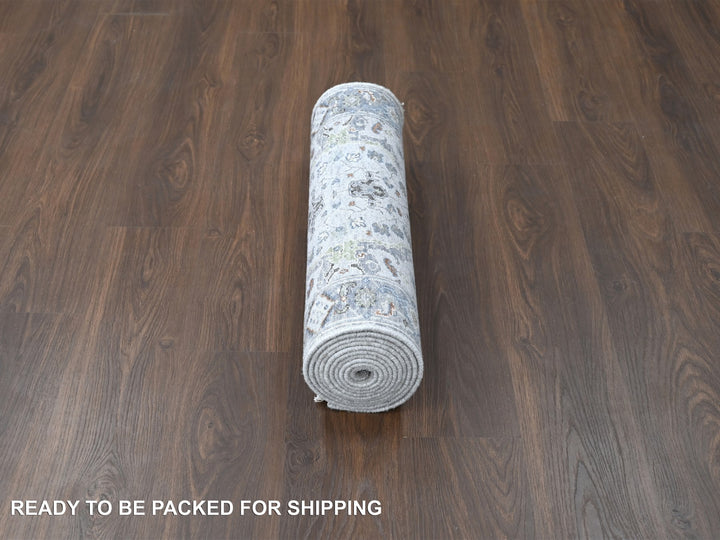 2'6" x 11'9" New Hand Knotted Grey Wool Runner Oriental Rug - MOA10210086