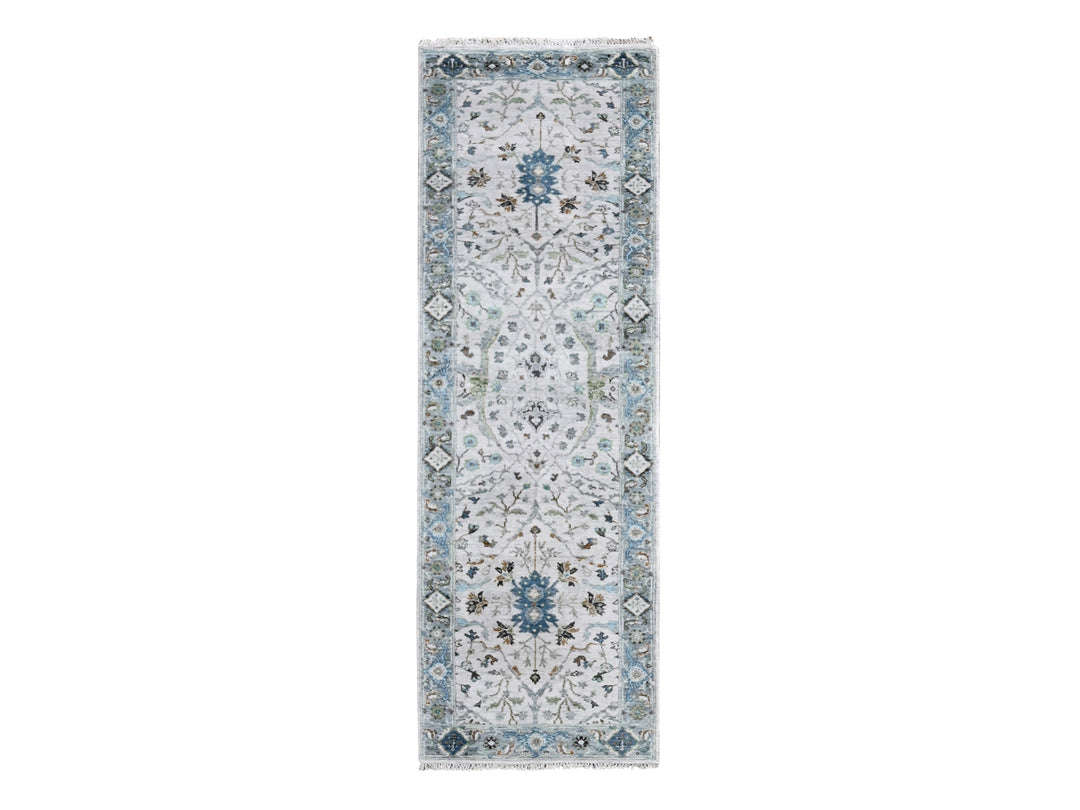2'5" x 7'9" New Hand Knotted Ivory Wool Runner Oriental Rug - MOA10210088