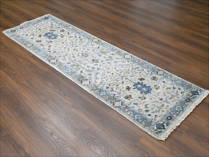 2'5" x 7'9" New Hand Knotted Grey Wool Runner Oriental Rug - MOA10210088