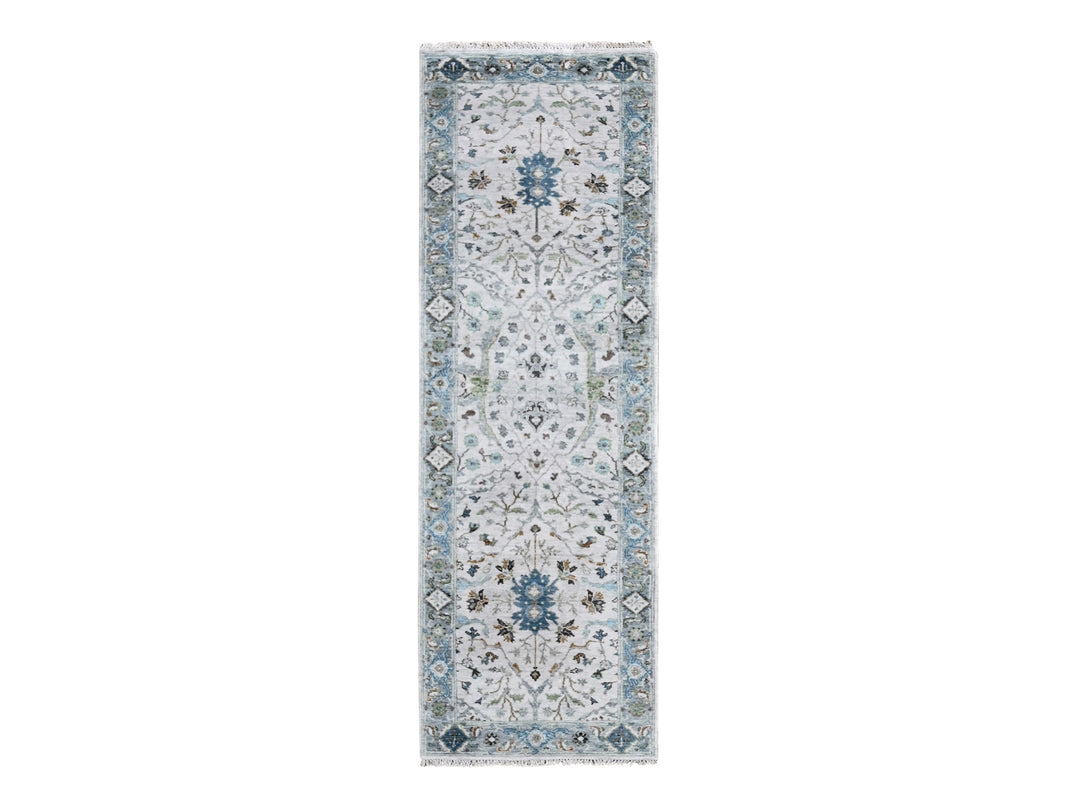 2'5" x 7'9" New Hand Knotted Ivory Wool Runner Oriental Rug - MOA10210089