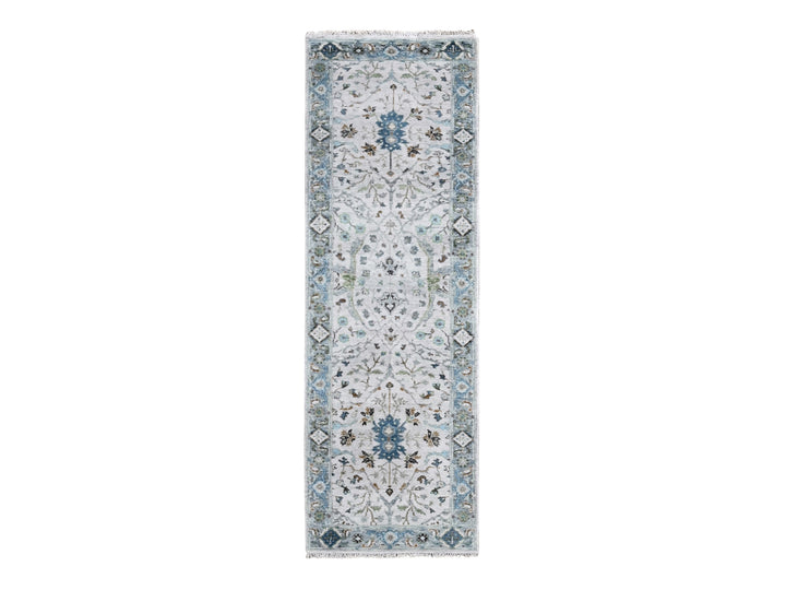 2'5" x 7'9" New Hand Knotted Ivory Wool Runner Oriental Rug - MOA10210089