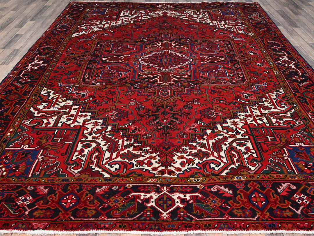 8'7" x 10'10" Vintage Hand Knotted Red Wool Rectangle Oriental Rug - MOA102100