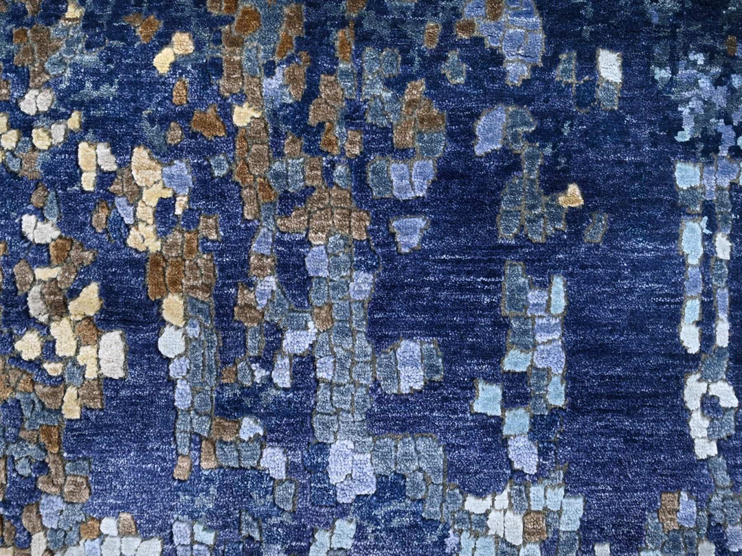 7'9" x 7'9" New Hand Knotted Blue Wool & Silk Round Oriental Rug - MOA10210100