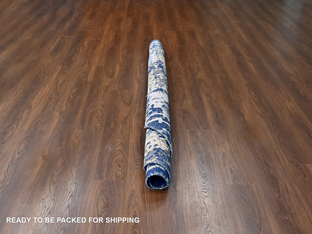 7'9" x 7'9" New Hand Knotted Blue Wool & Silk Round Oriental Rug - MOA10210100