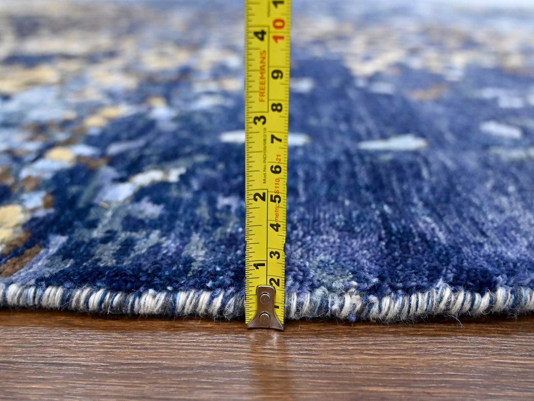 7'9" x 7'9" New Hand Knotted Blue Wool & Silk Round Oriental Rug - MOA10210100