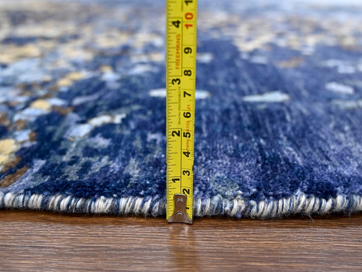 7'9" x 7'9" New Hand Knotted Blue Wool & Silk Round Oriental Rug - MOA10210100